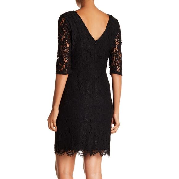 $118 Sharagano Large Black Lace Elbow Sleeve Sheath Dress NWT - Picture 2 of 9